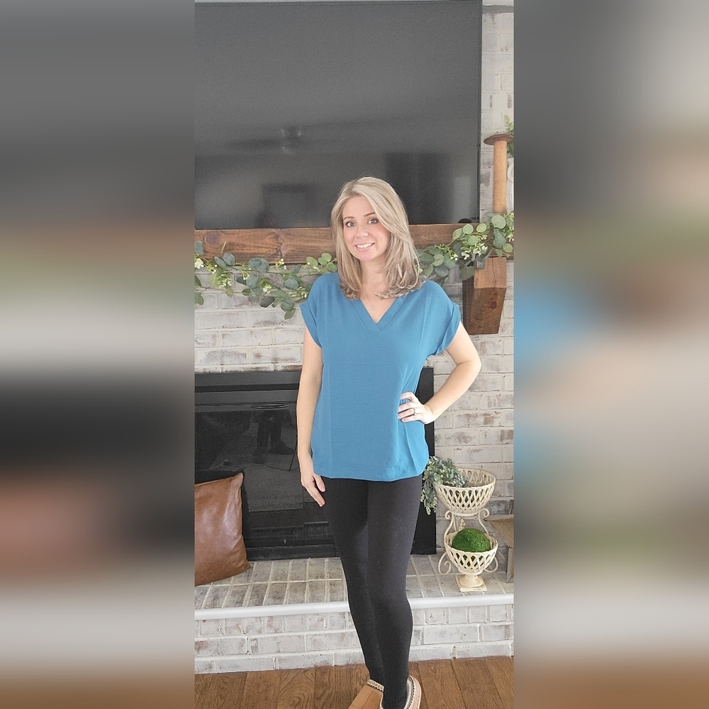 Women's Blue V-Neck Top